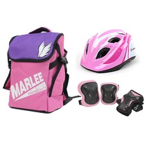 K2 마리 핑크 아동 인라인 보호장구 세트 / 인라인 가방 헬멧 보호대, 헬멧_블랙/가방_블랙:보호대_블루_M