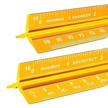 Mveohos 건축 엔지니어링 스케일 눈금자 세트 영국식 측정 30.5cm(12인치) 건축가 학생 제도공 엔지니어용 블랙 레이저 에칭 알루미늄 삼각형, Architect&Straight, Gold