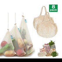 Ecotree 100% 코튼매쉬 프로듀스백 8개 1set 장바구니백, 화이트