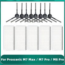 Proscenic M7 Max / M8 Pro 메인 사이드 브러시 Hepa 필터 스트레이너 걸레 천 먼지 봉투 교체 예비 부품, 10 Set J
