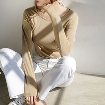 스타일온미 네추럴컬러 소프트 베이직 심플 데일리 긴팔 티셔츠