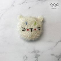 364days 오드아이 고양이 수세미 브라운 냥이 아크릴 귀여운 핸드메이드 손뜨개 수세미 동물수세미, 01.화이트냥이(개별포장) 1개, 고리x