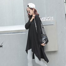 케익 언발 레이어드 사선 롱 앞 뒤 루즈핏 긴팔 티셔츠 S290