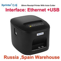 레이저각인 라벨프린터 Xprinter자동 커터 장착 80mm 영수증 프린터 USB이더넷USB 및 이더넷 주방 신제품, 03 Ethernet and USB_01 EU 플러그