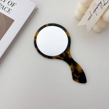 휴대용손거울 한국 대모갑 여성용 기하학 거울 휴대용 메이크업 손잡이가 있는 작은 원형 핸드 헬드, SKU-3