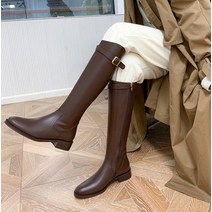 여성 가을 겨울 블랙 브라운 버클 3cm 슬림 롱 부츠 (996)