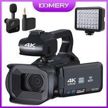 KOMERY-풀 4k 전문가용 비디오 카메라 64mp 와이파이 캠코더 디지털 카메라 스트리밍 카메라 자동 초점 캠코더 4.0 인치 터치, 무선 마이크 라이트, 중국, 노카드