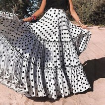 지컷스커트 스커트 뜨거운 판매 도착 여름 여성 플러스 크기 폴카 도트 높은 허리 라인 스윙 맥시 도매