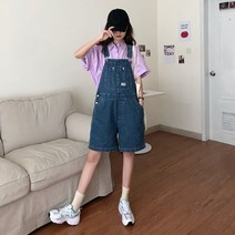 청 멜빵 반바지 여름 프레피 점프수트 데님 오버롤 캐주얼 여자