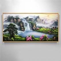 재물복 들어오는 폭포 산수화 풍경 대형 보석십자수 압정 아트, 120x50cm