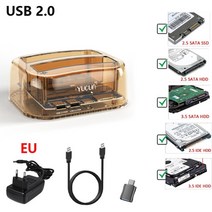 소형 미니 외장하드 ssd 노트북 컴퓨터 휴대용 hdd 도킹 스테이션 usb to 2.5 3.5인치 sataiiiiii ide 듀얼 슬롯 외장 하드 디스크 인클로저 케이스 hd, 21EU USB 2.0