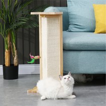 고양이 수직 스크래쳐 소파 가구 스크래칭 방지 원목 삼줄 스크레쳐 캣닢가루 포함, 화이트, M