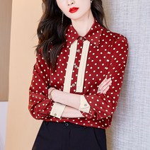봄 패션 셔츠 실크 새틴 도트 프린트 코디 슬림해 보이는 긴팔 블라우스 패션녀