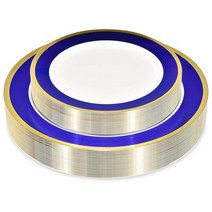 Stock Your Home 일회용 접시 50개 - 결혼식 생일 파티 휴일 베이비 샤워를 위한 튼튼한 플라스틱 식기 디너 25개와 디저트 25개 포함 (블루 및 골드), Blue & Gold Plates