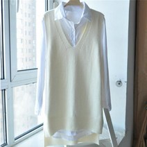 여성조끼 여성니트조끼 여성 니트 스웨터 민소매 대학 스타일 조끼 v넥 풀오버 탑스 풀 팜므