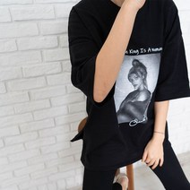도도해닷컴 여자 빈티지 반팔 롱 티셔츠 프린팅 루즈핏
