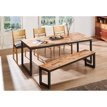 주방 원목 6인 우드 블랙 식탁 테이블 벤치 의자 세트 엔틱 모던한 튼튼한, 내추럴