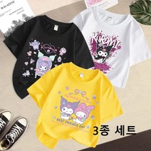 티레오 봄신상 1+1투피스 여름 아동용 반팔 티셔츠 3종 세트 큐티 산리오 날염 마이멜로디 쿠로미 시나모롤 여아 옷 패턴 면 티셔츠 쾌적하게 통기하다 주니어 초등학생 티셔츠