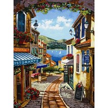 올레보 액자 캔버스형보석십자수 Diy세트 라운드 비즈 핫 제품 풍경 큰길 30 X 40 cm, 1세트, G1700.올레보 큰길