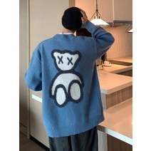 남자 겨울 사무실가디건 니트 정장 가디건 브이넥 스웨터 가을 새로운 스타일 만화 곰 싱글 브레스트 느슨한 커플 코트 2022 패션