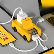 고속충전기 케이블 전선 헤드 멀티 레트로 자동차모양, 노란색 세트