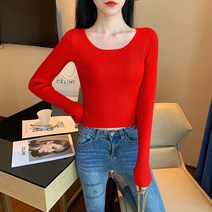 니트 이너셔츠 유넥 블랙 이너티셔츠 여성 겨울 긴팔 봄가을 슬림 숏 상의 3693741544