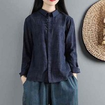 면마블라우스 하라쥬크 무드 클래식 단아한 핀스트라이프 가을 와이드 루즈핏 블러킹 카라넥 긴소매 상의 여성 2799847083
