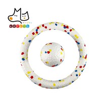 케이알펫츠 강아지 튼튼한 장난감 치석제거 공 아브론도그볼 S + 원반 - 소형견용 세트, 1세트, 삼원색