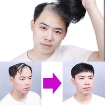 100%인모 수제 남자 정수리 가발 부분 가발 수제 탑 커버 똑딱이, 1개, 자연가르마타입-대