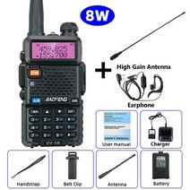 경찰무전기 자전거 차량용 초소형 식당 장거리 업소용 무전기 BaoFeng UV5R 워키토키 듀얼밴드 양방향 라디오 VHF UHF 136174MHz 및 400520MHz FM 휴대용, 52.8W Add Antenna - EURO