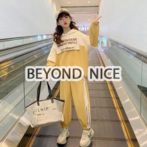BEYONGD NICE 봄과 가을 축제 여아용 파스텔밍 후드 트레이닝 상하의 세트 투피스 슈트 BEYONGD NICE