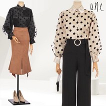 윈 UNE벨벳도트럭셔리새틴셀럽블라우스