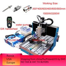 CNC조각기 4 축 CNC 6040 2.2KW 선형 가이드 레일 금속 조각 1500W Mach3 라우터 밀링 머신 3040 핸드 휠, 3축 USB 포트, 1500w 300x400mm, 1개