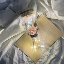 [딸결혼인사말] [프렌치로즈]6타입 LED 코르크 유리병 기념일 선물 꽃 편지지 세트, 핑크프리저브드플라워