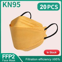FFP2 4 중 보호 안면 마스크 KN95 CE 인증 성인 KN95 마스크 FPP2 인증, 20pcs yellow