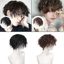 풍성한 정수리가발 남자부분가발 앞머리 M자 장발 통가발, 다크브라운