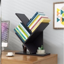 V자 원목 책장 책꽂이 북선반 스탠드 진열대 북타워 인테리어 장식장 수납장, 3겹_블랙월넛컬러