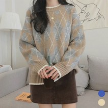 여자 예쁜 아가일 패턴 데일리 일상 라운트 니트티 _ 18747EA