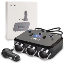 차량용멀티탭 멀티소켓 bygd 자동차 라이터 스플리터 12v 24v 자동차 콘센트 어댑터 3 way qc 3.0 dual usb 3.1a 2구 3구 4구 소켓 시거 시거잭, 검은색