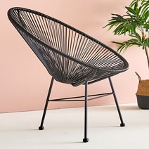 아카풀코 코드 야외의자 에그체어 흔들의자 안락의자 쿠션포함 라탄의자, 블랙, 고정, 쿠션미포함