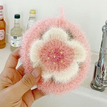 루쓰리빙 2겹 도톰 아크릴 수세미 벚꽃 3개 1세트, 벚꽃 수세미 3개