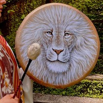 Shaman Drum Lion Pattern Animals 25CM Psychic Healing Totem Performance Wizard Percussion Musical In, 한개옵션0
