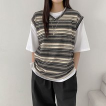 [루즈핏/스트릿] 힙&빈티지한 감성 린넨 스트라이프 단가라 레이어드 조끼 vest]노앙단가라조끼