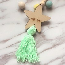 인테리어 아기방 어린이 DIY 가정 스칸디나비아 별 모양의 술 화환 카와이 나무 새겨진 속눈썹 벽걸이 펜던트 소녀 보육 방 장식 소품, [01] Green