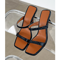 뱀피 더블스트랩 샌들힐 7CM