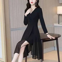 여자 원피스 봄 여름 햅번 스타일 V 넥 블랙 드레스 연회 스커트 이브닝 공연 출연 시상식