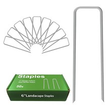 AAGUT 정원 말뚝 핀 조경 스테이플 50팩 15.2cm(6인치) 11게이지 아연 도금 잔디 개 울타리 잡초 장벽 원단 그라운드 커버 관개 튜브 소커 호스 닭 와이어, 50 Pcs x 6