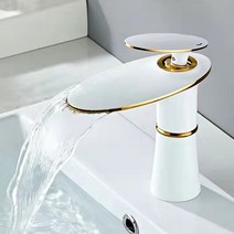 수림바스 라운드 폭포수 원홀 세면수전 세면대 골드 화이트 블랙 무광실버 욕실수전 수전교체 수도꼭지, 화이트골드