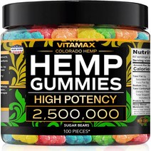 멀티비타민 Vitamax 천연 대마 구미 - 슈가 베어 휴식과 이완에 도움 다양한 달콤한 과일 맛 미국산 진정 100ct