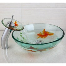 마블세면대 Kemaidi 현대적인 욕실 유리 황금 물고기 그린 선박 싱크 수도꼭지 팝업